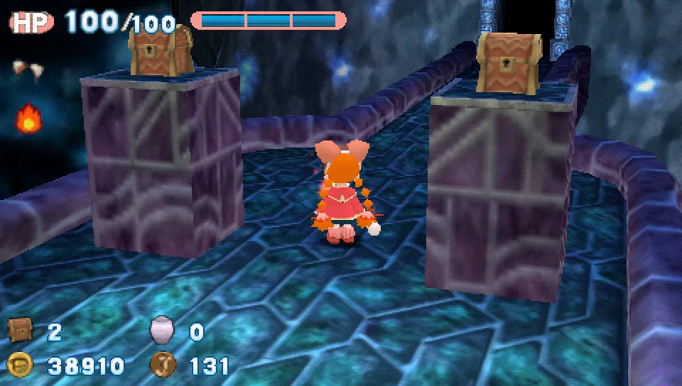 My main character stands in front of two treasure chests that seem tricky to reach.