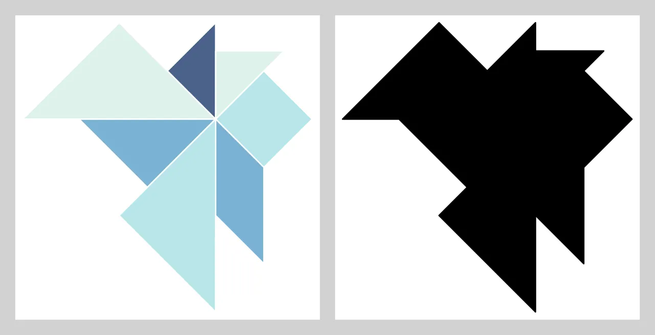 A star-like Tangram configuration that loses all its beauty when presented as an outline.