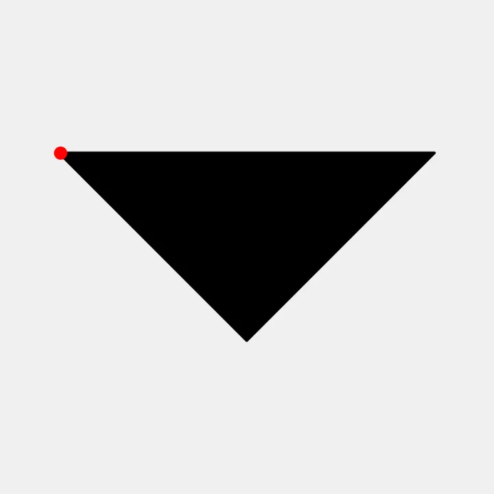 The large triangle tan with a red dot that marks the anchor point (0, 0).